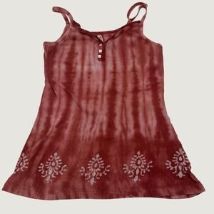 High Sierra Womens XL Tie Dye Ribbed Henley Camisole Boho Lace Trim Pink Tank